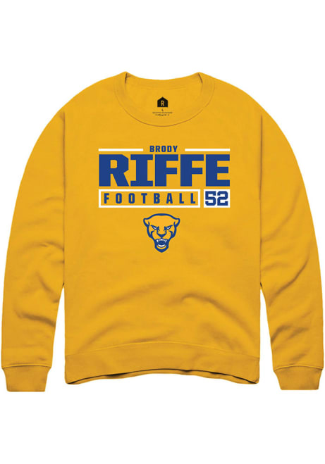 Brody Riffe Rally Mens Gold Pitt Panthers NIL Stacked Box Crew Sweatshirt