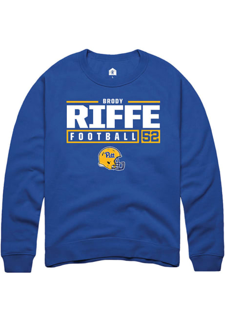 Brody Riffe Rally Mens Blue Pitt Panthers NIL Stacked Box Crew Sweatshirt