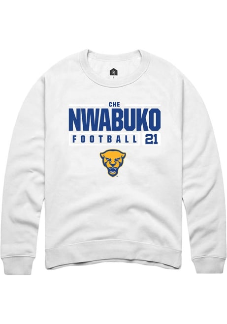 Che Nwabuko Rally Mens White Pitt Panthers NIL Stacked Box Crew Sweatshirt