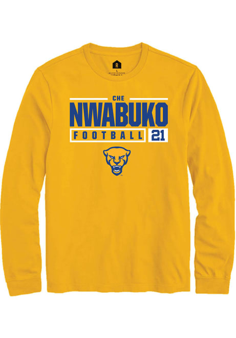 Che Nwabuko Rally Mens Gold Pitt Panthers NIL Stacked Box Tee