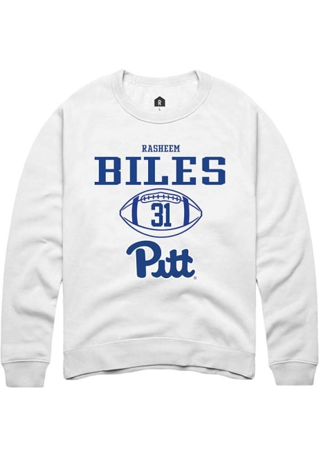 Rasheem Biles Rally Mens White Pitt Panthers NIL Sport Icon Crew Sweatshirt