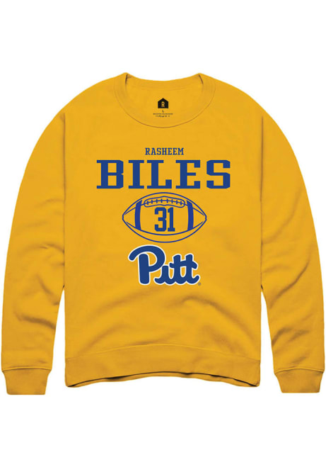 Rasheem Biles Rally Mens Gold Pitt Panthers NIL Sport Icon Crew Sweatshirt