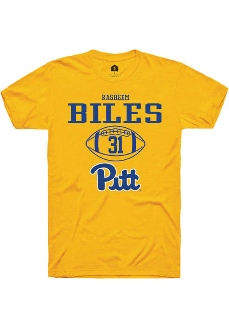 Rasheem Biles Gold Pitt Panthers NIL Sport Icon Short Sleeve T Shirt