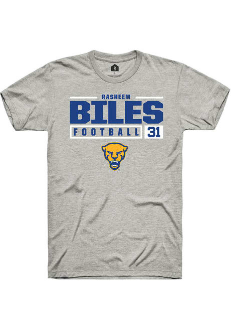 Rasheem Biles Ash Pitt Panthers NIL Stacked Box Short Sleeve T Shirt