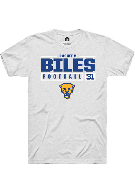 Rasheem Biles White Pitt Panthers NIL Stacked Box Short Sleeve T Shirt