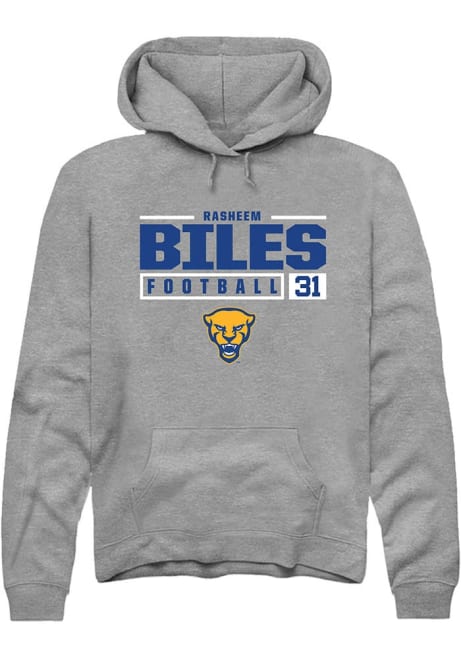 Rasheem Biles Rally Mens Graphite Pitt Panthers NIL Stacked Box Hooded Sweatshirt