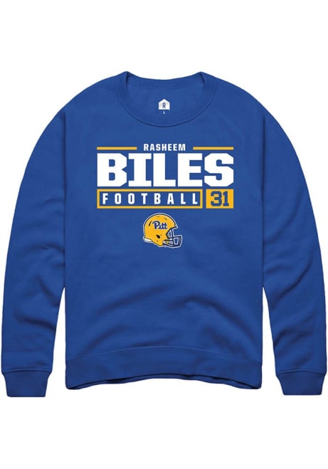 Rasheem Biles Rally Mens Blue Pitt Panthers NIL Stacked Box Crew Sweatshirt