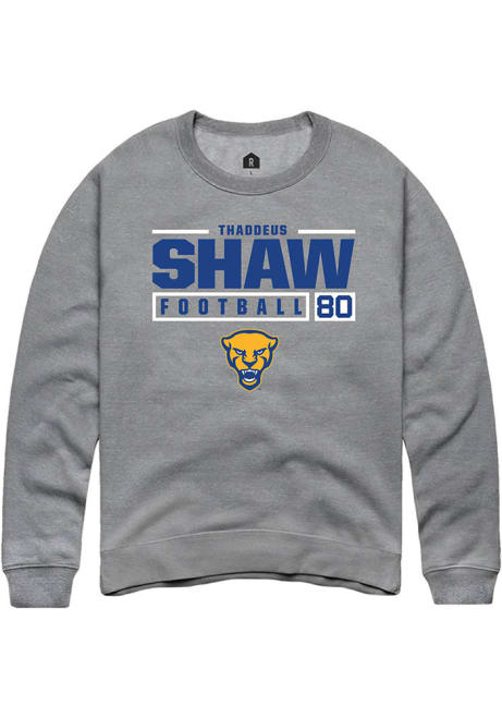 Thaddeus Shaw Rally Mens Graphite Pitt Panthers NIL Stacked Box Crew Sweatshirt