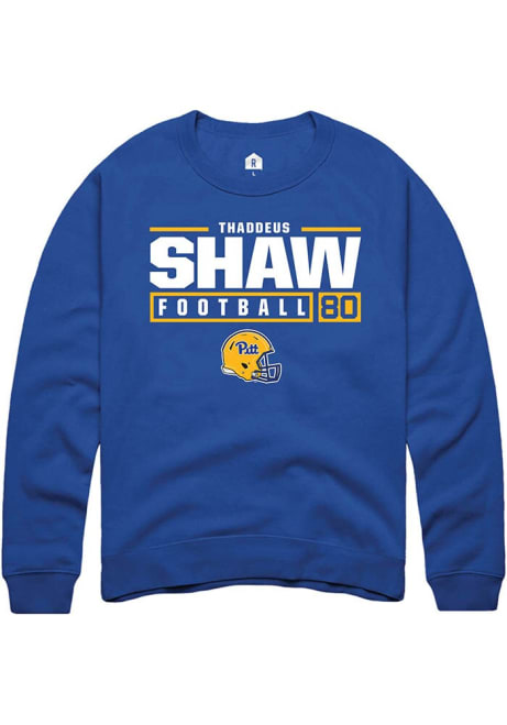 Thaddeus Shaw Rally Mens Blue Pitt Panthers NIL Stacked Box Crew Sweatshirt