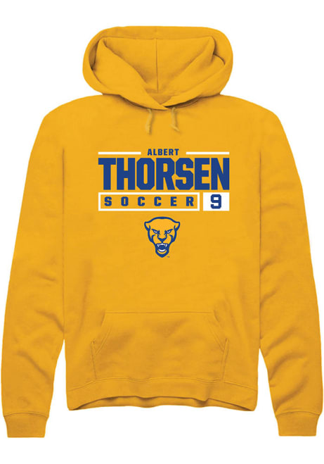 Albert Thorsen Rally Mens Gold Pitt Panthers NIL Stacked Box Hooded Sweatshirt