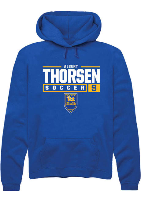 Albert Thorsen Rally Mens Blue Pitt Panthers NIL Stacked Box Hooded Sweatshirt