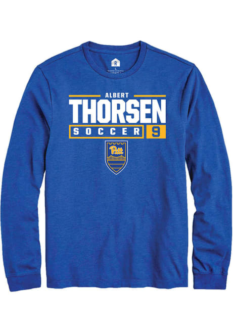 Albert Thorsen Rally Mens Blue Pitt Panthers NIL Stacked Box Tee