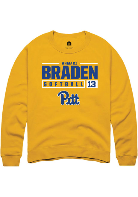 Ahmari Braden Rally Mens Gold Pitt Panthers NIL Stacked Box Crew Sweatshirt