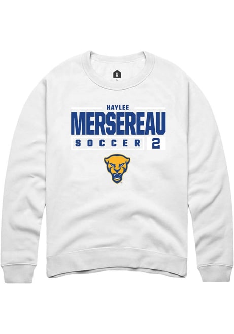 Haylee Mersereau Rally Mens White Pitt Panthers NIL Stacked Box Crew Sweatshirt