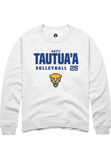 Haiti Tautua’a Rally Mens White Pitt Panthers NIL Stacked Box Crew Sweatshirt