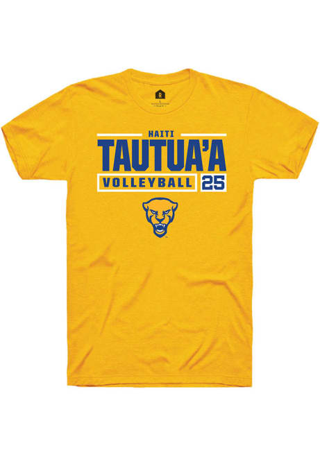 Haiti Tautua’a Gold Pitt Panthers NIL Stacked Box Short Sleeve T Shirt