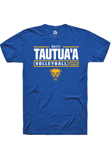 Haiti Tautua’a Blue Pitt Panthers NIL Stacked Box Short Sleeve T Shirt