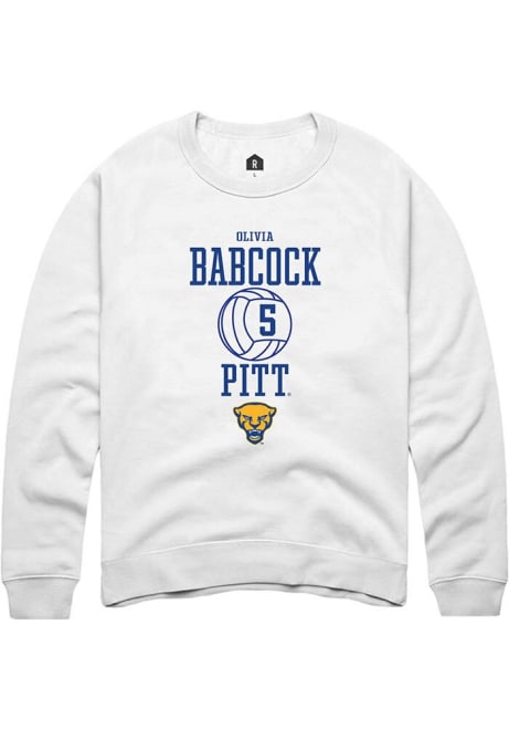 Olivia Babcock Rally Mens White Pitt Panthers NIL Sport Icon Crew Sweatshirt