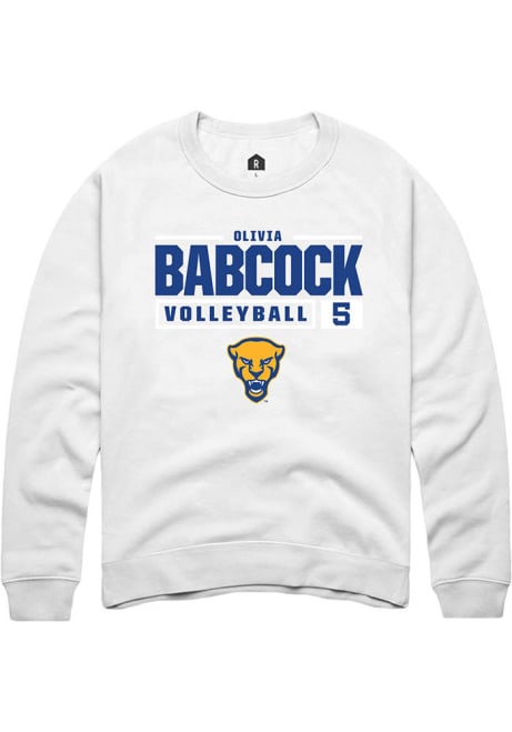 Olivia Babcock Rally Mens White Pitt Panthers NIL Stacked Box Crew Sweatshirt