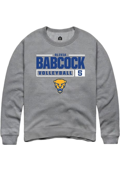 Olivia Babcock Rally Mens Graphite Pitt Panthers NIL Stacked Box Crew Sweatshirt