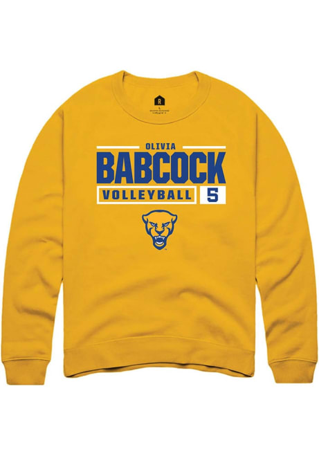 Olivia Babcock Rally Mens Gold Pitt Panthers NIL Stacked Box Crew Sweatshirt