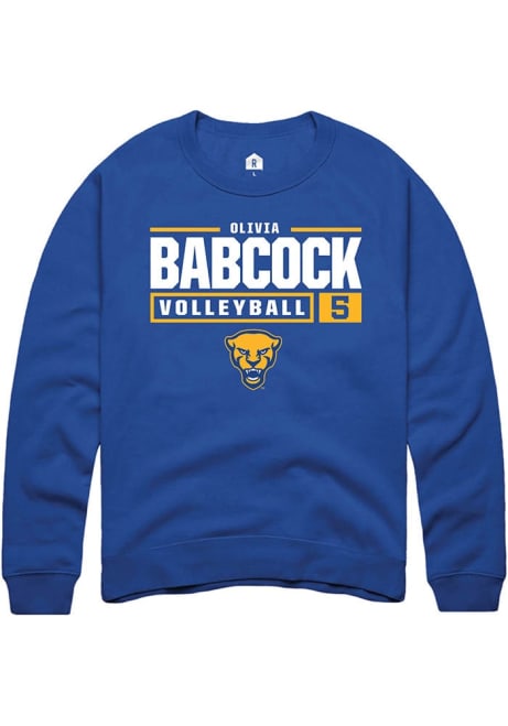 Olivia Babcock Rally Mens Blue Pitt Panthers NIL Stacked Box Crew Sweatshirt