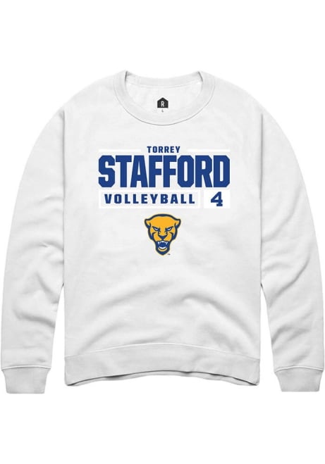 Torrey Stafford Rally Mens White Pitt Panthers NIL Stacked Box Crew Sweatshirt