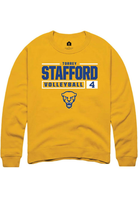 Torrey Stafford Rally Mens Gold Pitt Panthers NIL Stacked Box Crew Sweatshirt