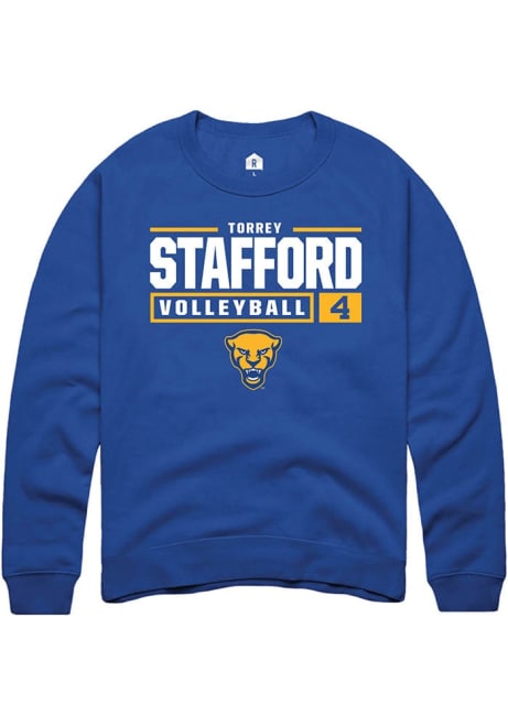 Torrey Stafford Rally Mens Blue Pitt Panthers NIL Stacked Box Crew Sweatshirt