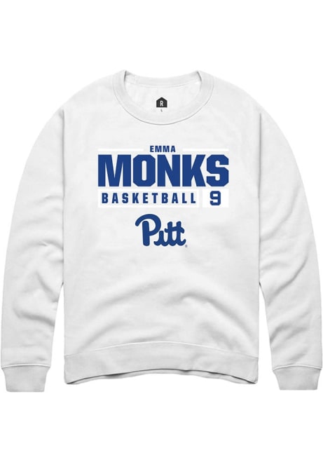 Emma Monks Rally Mens White Pitt Panthers NIL Stacked Box Crew Sweatshirt