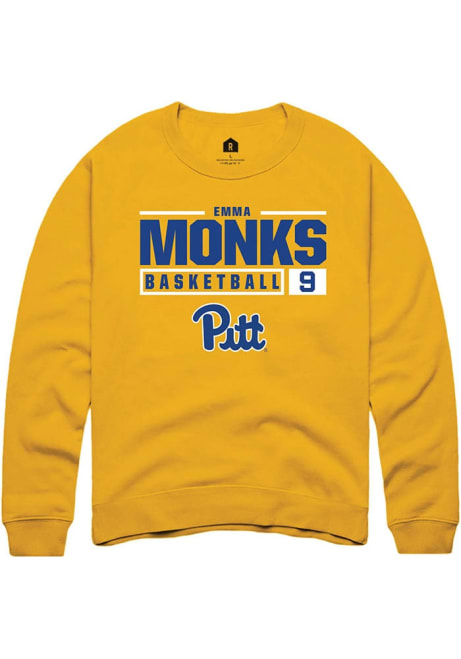 Emma Monks Rally Mens Gold Pitt Panthers NIL Stacked Box Crew Sweatshirt