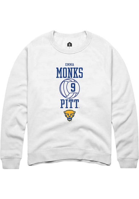 Emma Monks Rally Mens White Pitt Panthers NIL Sport Icon Volleyball Crew Sweatshirt