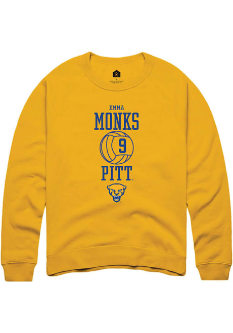 Emma Monks Rally Mens Gold Pitt Panthers NIL Sport Icon Volleyball Crew Sweatshirt