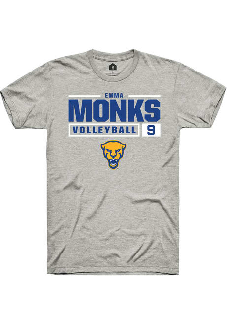 Emma Monks Ash Pitt Panthers NIL Stacked Box Volleyball Short Sleeve T Shirt