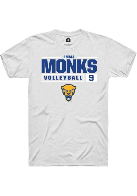 Emma Monks White Pitt Panthers NIL Stacked Box Volleyball Short Sleeve T Shirt