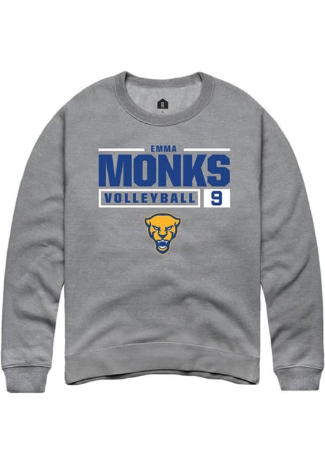 Emma Monks Rally Mens Graphite Pitt Panthers NIL Stacked Box Volleyball Crew Sweatshirt