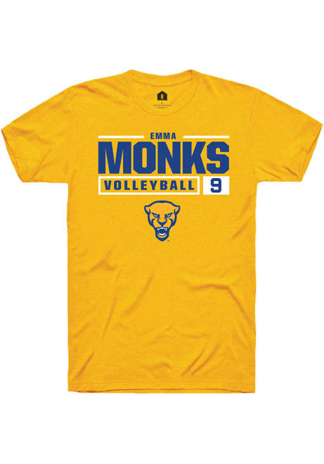 Emma Monks Gold Pitt Panthers NIL Stacked Box Volleyball Short Sleeve T Shirt