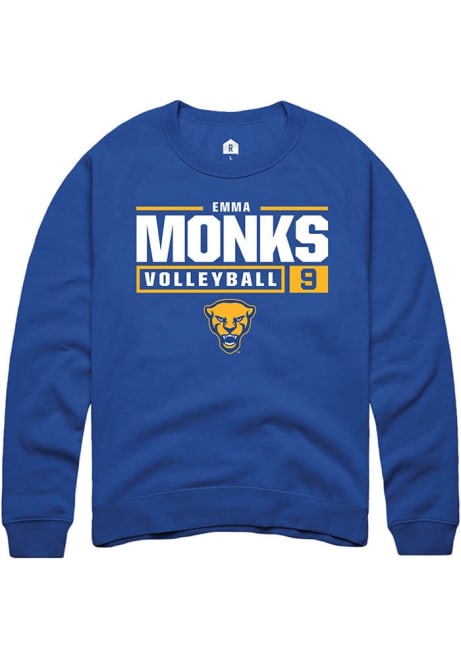 Emma Monks Rally Mens Blue Pitt Panthers NIL Stacked Box Volleyball Crew Sweatshirt