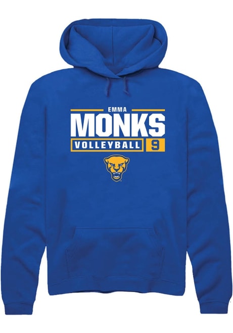 Emma Monks Rally Mens Blue Pitt Panthers NIL Stacked Box Volleyball Hooded Sweatshirt