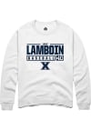 Main image for Jake Lambdin  Rally Xavier Musketeers Mens White NIL Stacked Box Long Sleeve Crew Sweatshirt