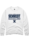 Main image for Logan Schmidt  Rally Xavier Musketeers Mens White NIL Stacked Box Long Sleeve Crew Sweatshirt