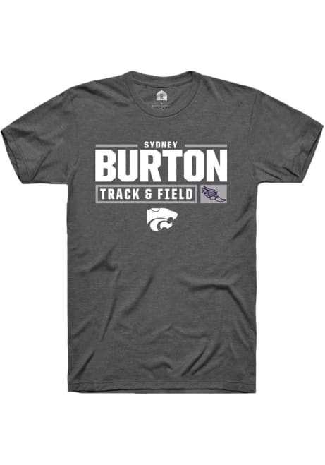 Sydney Burton Dark Grey K-State Wildcats NIL Stacked Box Short Sleeve T Shirt