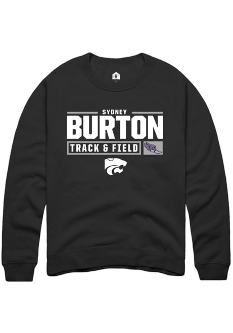 Sydney Burton Rally Mens Black K-State Wildcats NIL Stacked Box Track Crew Sweatshirt