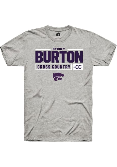 Sydney Burton Grey K-State Wildcats NIL Stacked Box Short Sleeve T Shirt