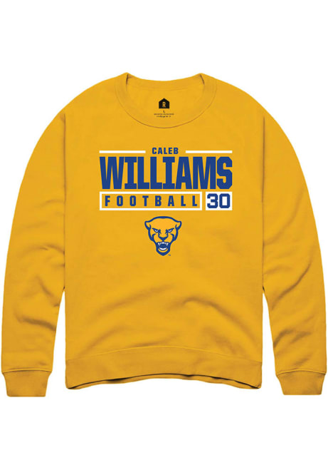 Caleb Williams Rally Mens Gold Pitt Panthers NIL Stacked Box Crew Sweatshirt