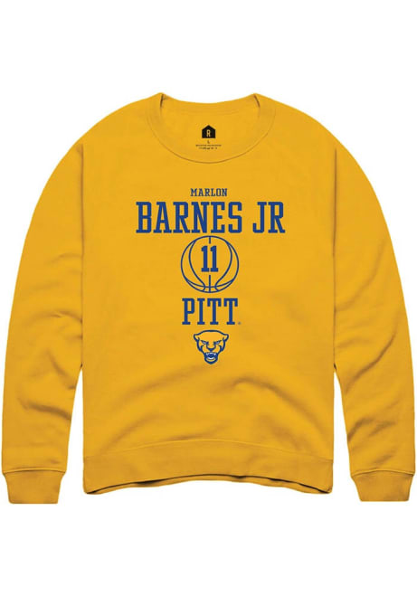 Marlon Barnes Jr Rally Mens Gold Pitt Panthers NIL Sport Icon Crew Sweatshirt