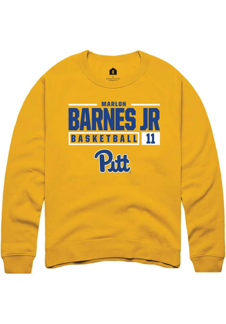 Marlon Barnes Jr Rally Mens Gold Pitt Panthers NIL Stacked Box Crew Sweatshirt