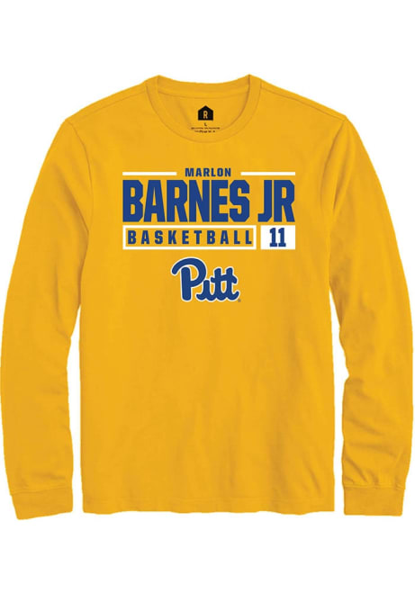 Marlon Barnes Jr Rally Mens Gold Pitt Panthers NIL Stacked Box Tee