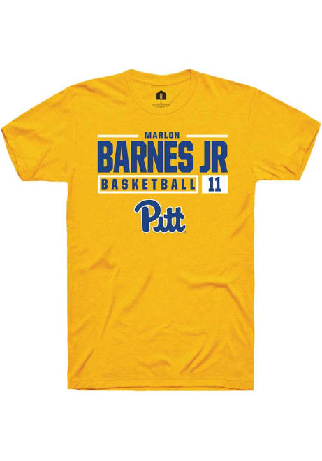 Marlon Barnes Jr Gold Pitt Panthers NIL Stacked Box Short Sleeve T Shirt