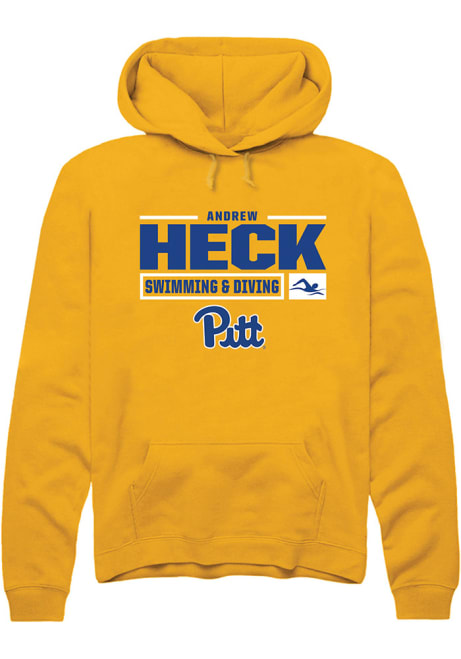 Andrew Heck Rally Mens Gold Pitt Panthers NIL Stacked Box Hooded Sweatshirt